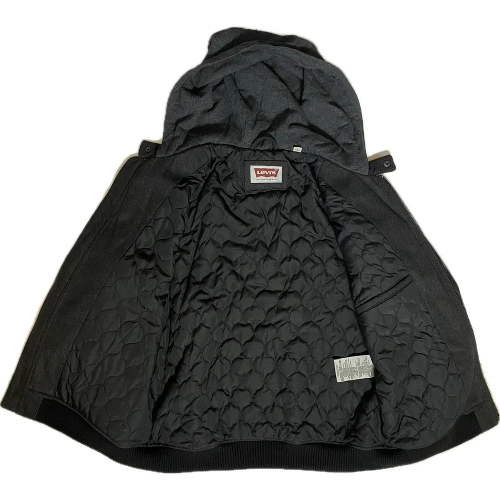 Levi's Charcoal/Black Wool Blend Jacket with Faux Leather Sleeves Mens Size L